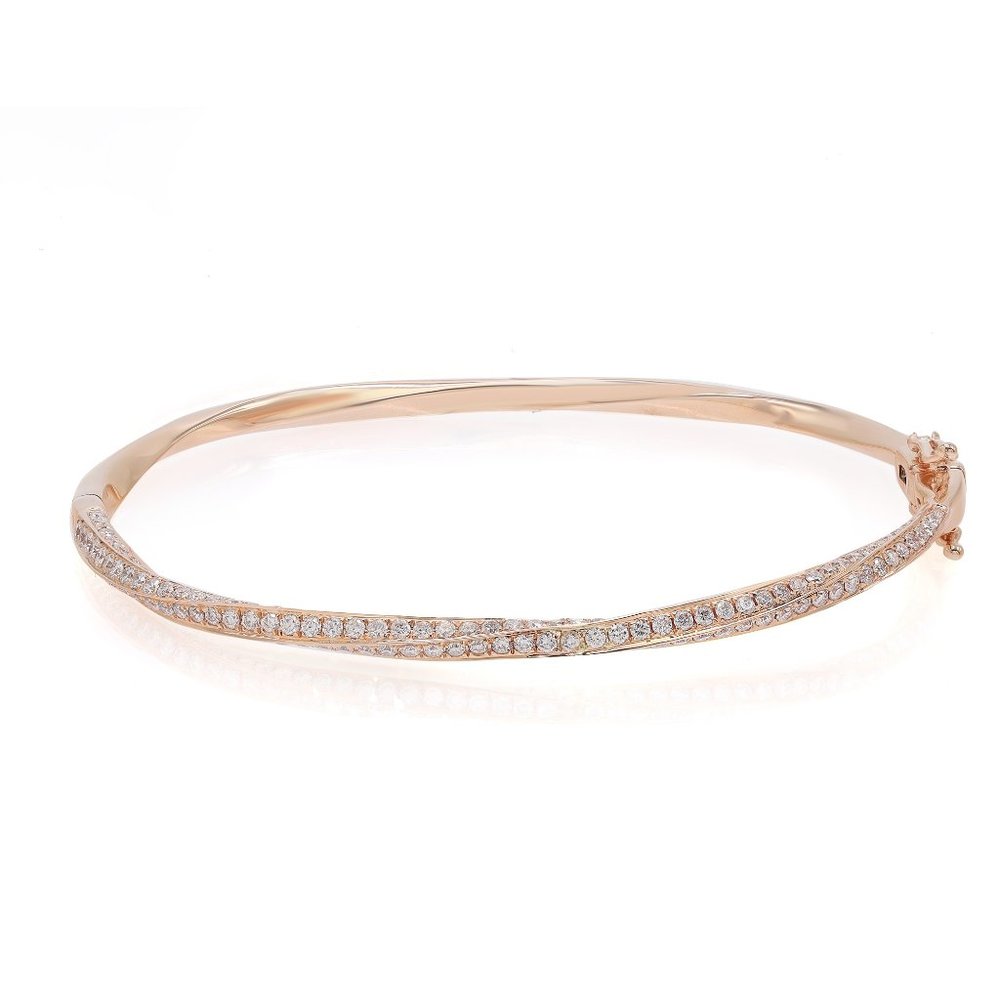 Rachel Koen Pave Set Round Cut Diamond Bangle Bracelet 18K Rose Gold 2.07Cttw